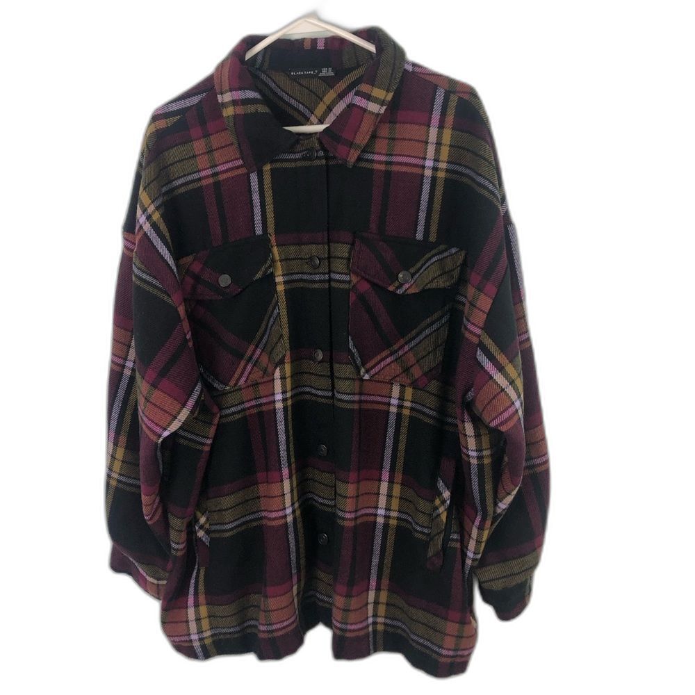 Black Tape Trendy Red Plaid Shacket Jacket Size 2X; black, maroon, yellow